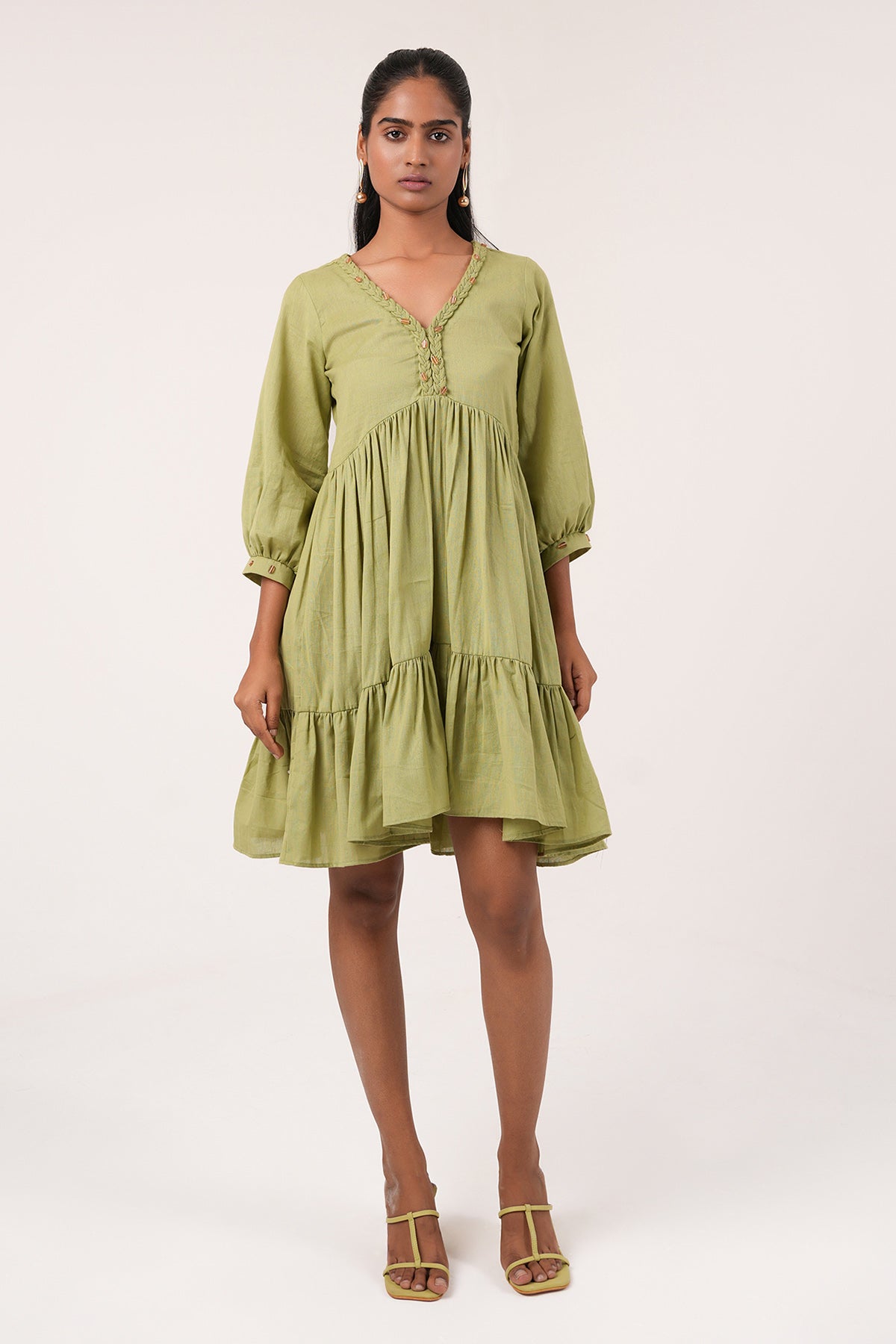 Buy Lime Green Cotton Mini Dress by Seher Studio for women online at ScrollnShops